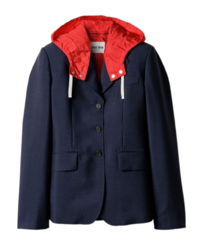 Miu Miu Double-breasted Kid Mohair And Technical Pongé Jacket In Blue