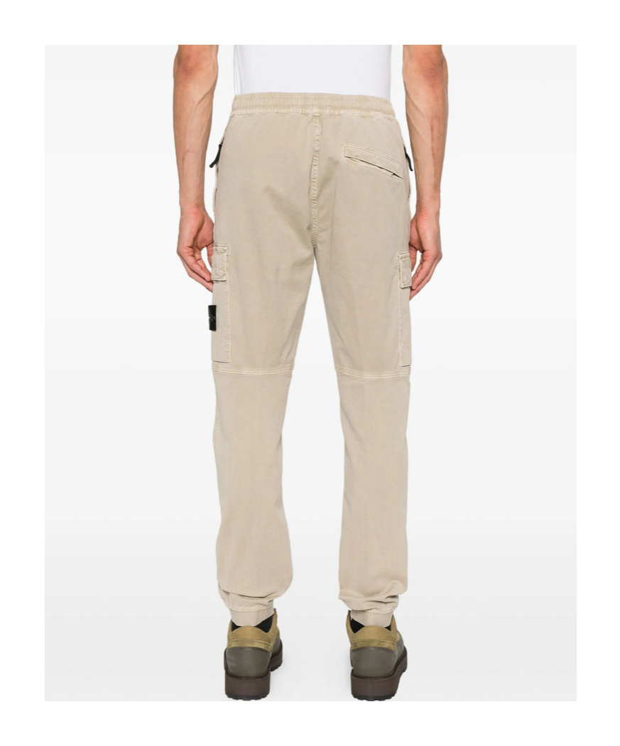 Stone Island Tapered Fit Cotton Cargo Pants With Elasticated Waistband In Neutral