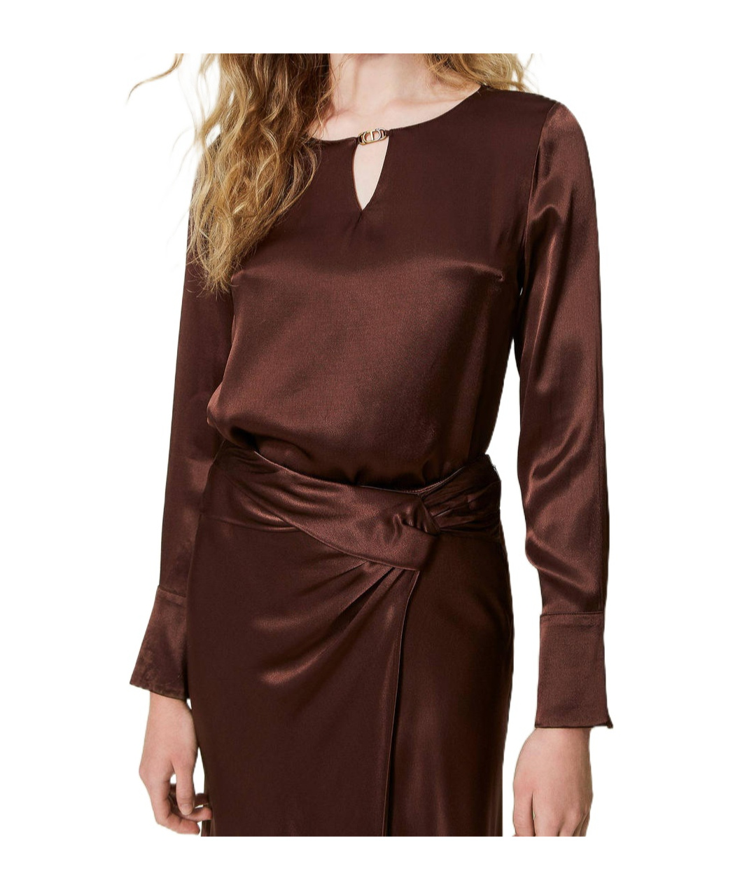 Twinset Appliqué-logo Satin Blouse In Red