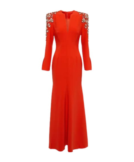Jenny Packham V-neck Crepe Dress In Red