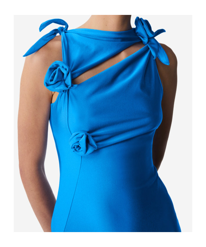 Coperni Womens Blue Sapphire Floral-embellished Asymmetric Stretch-jersey Maxi Dress In Blue