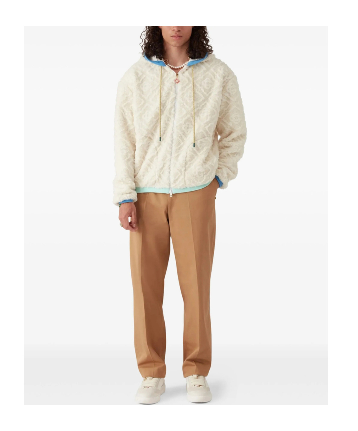Casablanca Monogram Jacquard Oversized Fleece Jacket In White