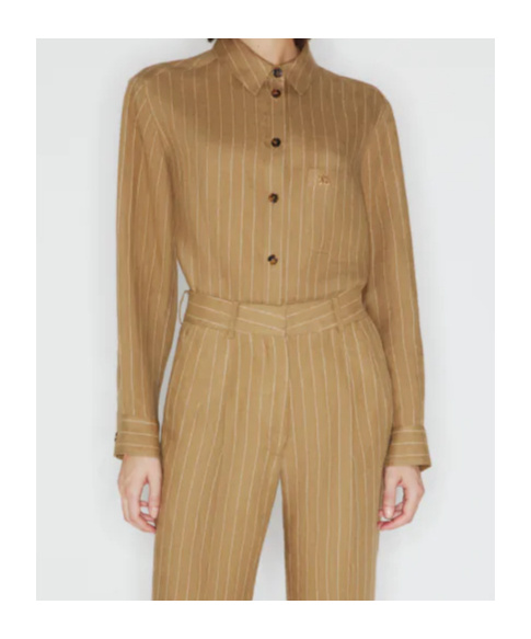 Shop Blazé Milano Pinstriped Beige Linen Shirt