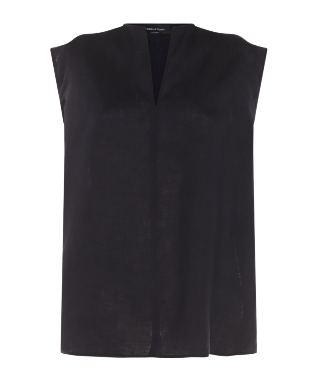 Fabiana Filippi Loose V-neck Sleeveless Top In Night Blue