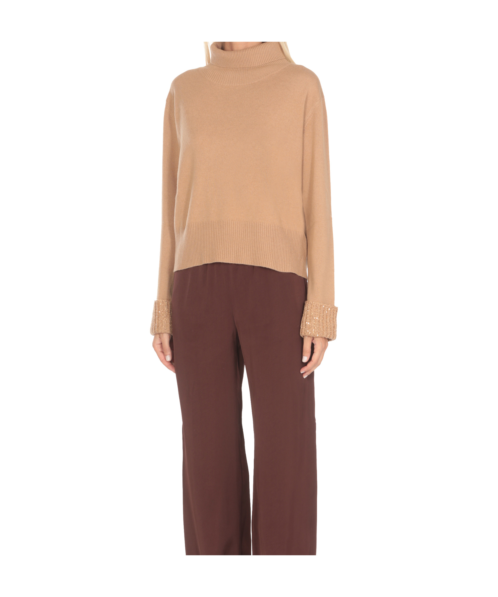 Fabiana Filippi Roll-neck Embellished Knitted Jumper In Nude