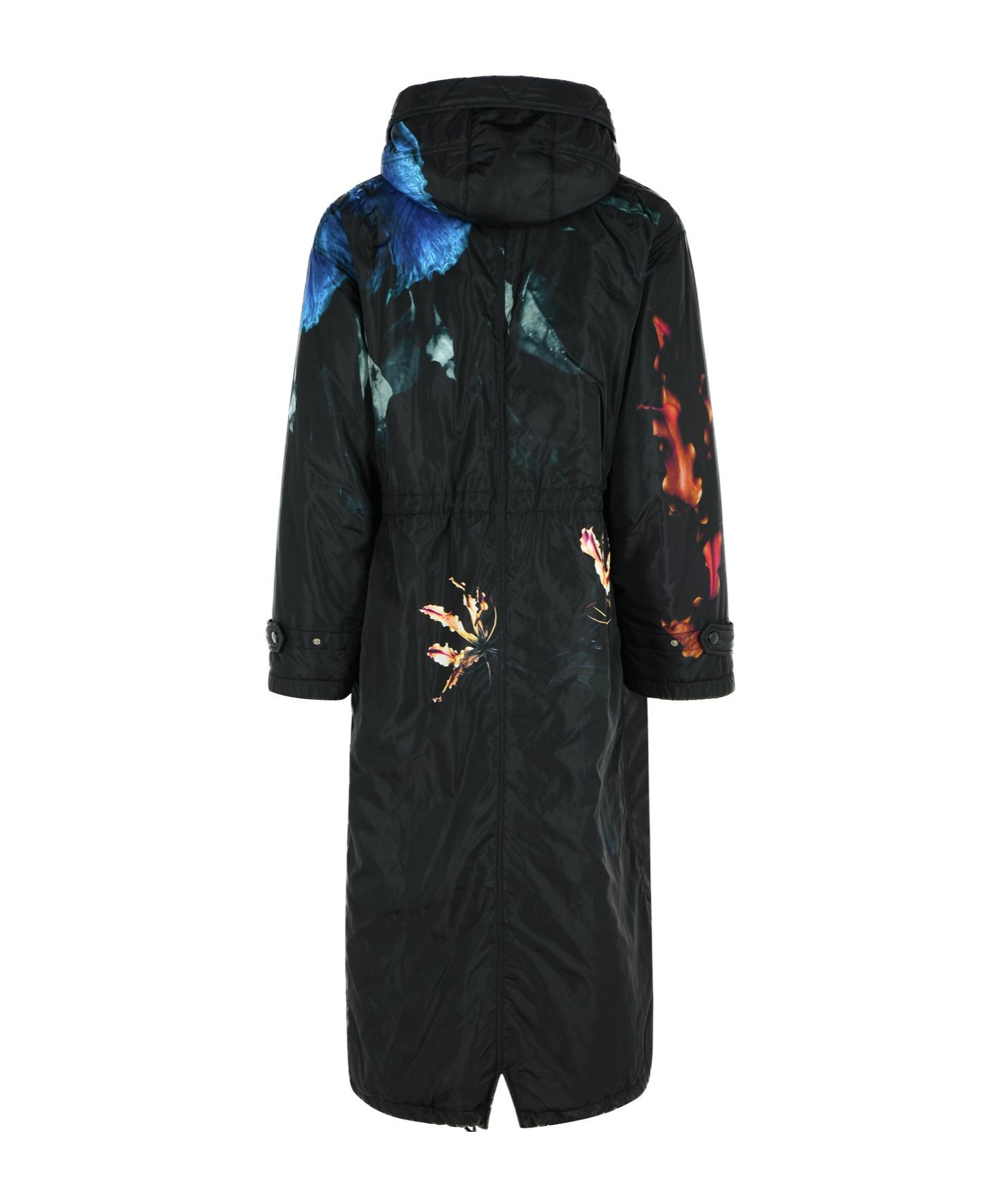 Dries Van Noten Long Floral Pattern Hood Side Pockets Coat In Black