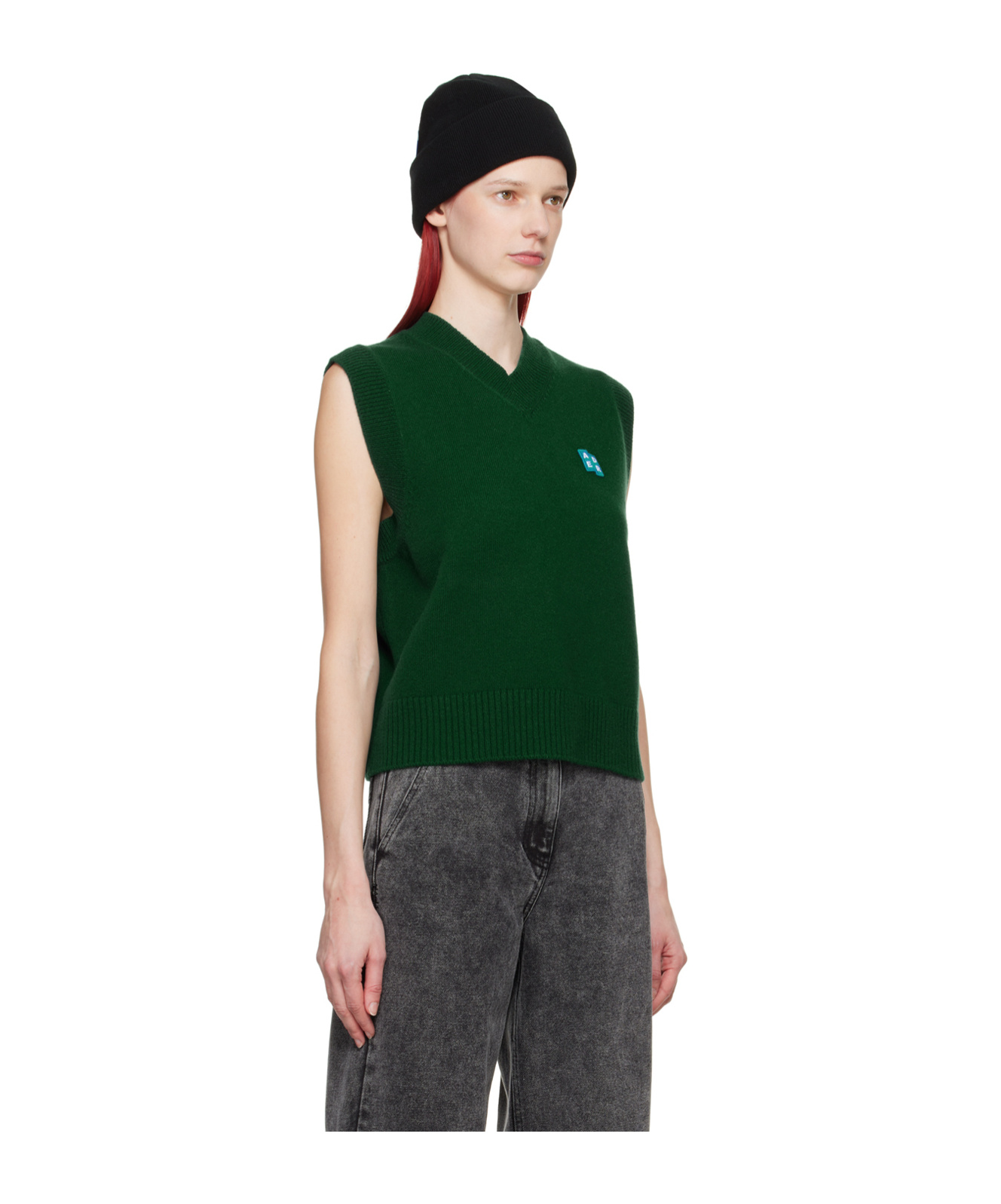 Ader Error V-neck Knitted Vest In Green