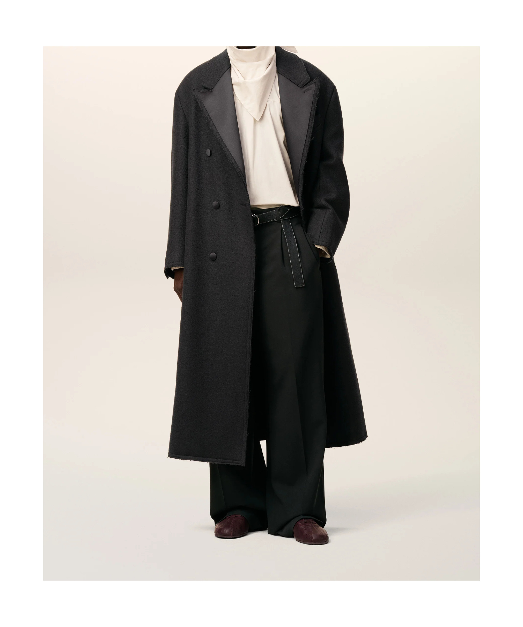 Ami Alexandre Mattiussi Black Wool Smocking Double Breasted Long Coat Grey In Black