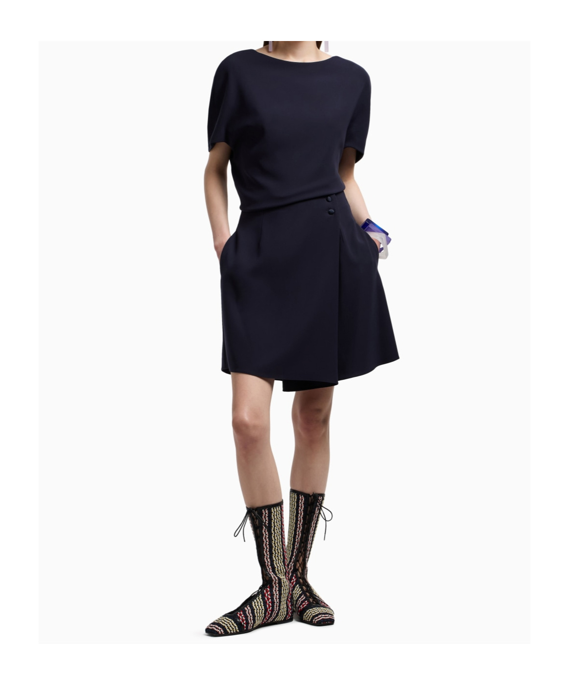 EMPORIO ARMANI TECHNICAL CADY BLOUSE WITH GATHERED HEM