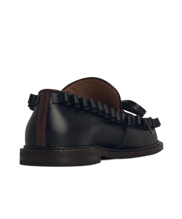 Jw Anderson Black Ruffle Leather Slip-on Loafers In Black