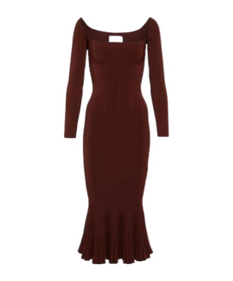 Galvan Atalanta Ribbed-knit Midi Dress In Brown
