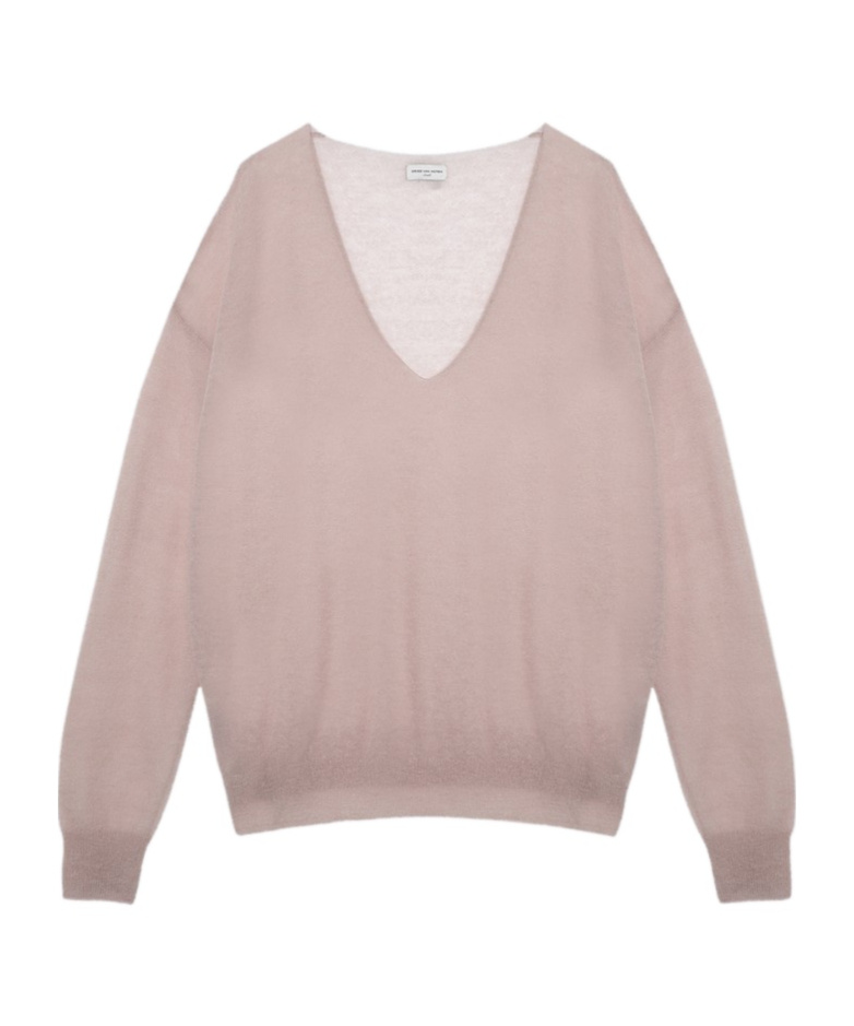 Shop Dries Van Noten Long-sleeved V-neck Sweater In Nude