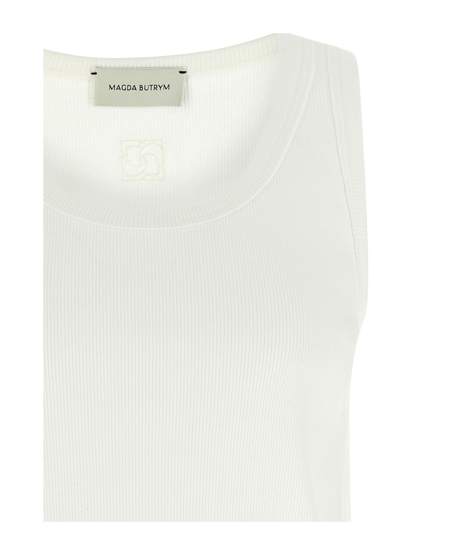 Magda Butrym Lace Trim Ribbed Texture Scoop Neck Top In White
