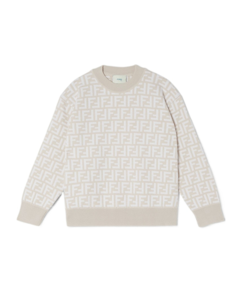 Fendi Beige And Cream Wool Blend Junior Crew-neck Sweater In White