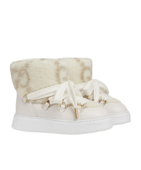 Shop Gucci Faux-shearling Ankle Boots In White