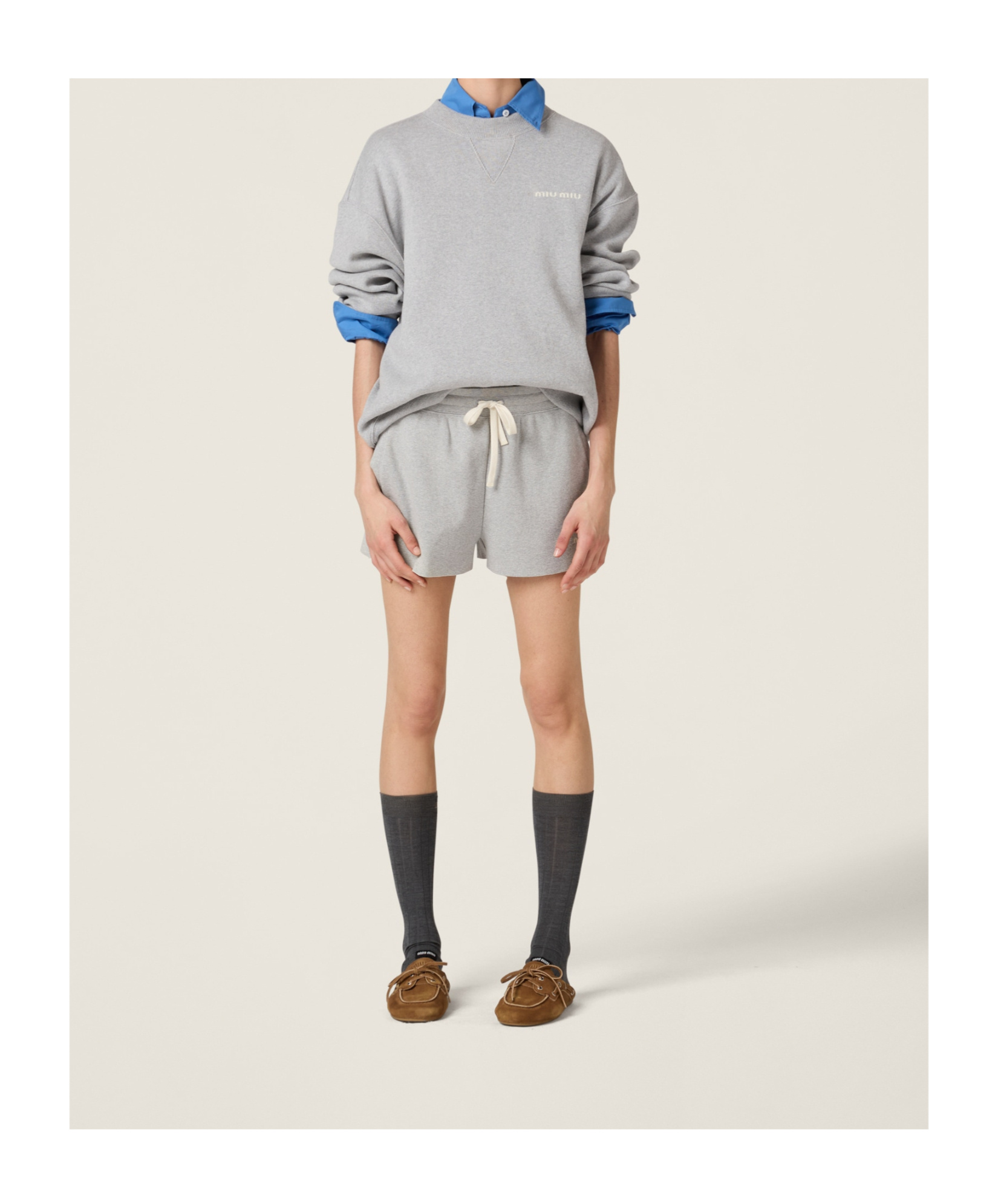 Miu Miu Cotton Shorts In Gray