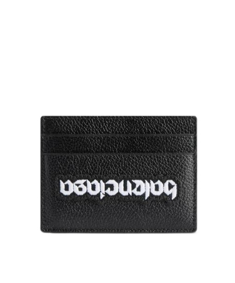 Balenciaga Upside-down Logo Leather Cardholder In Black