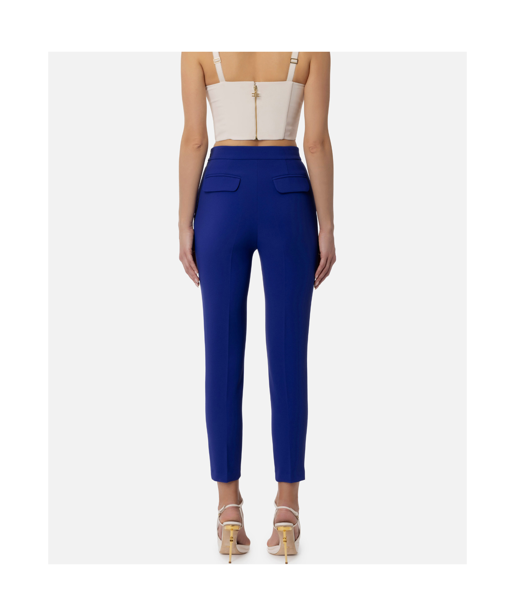 Elisabetta Franchi Logo Plaque Tapered Trousers In Blue