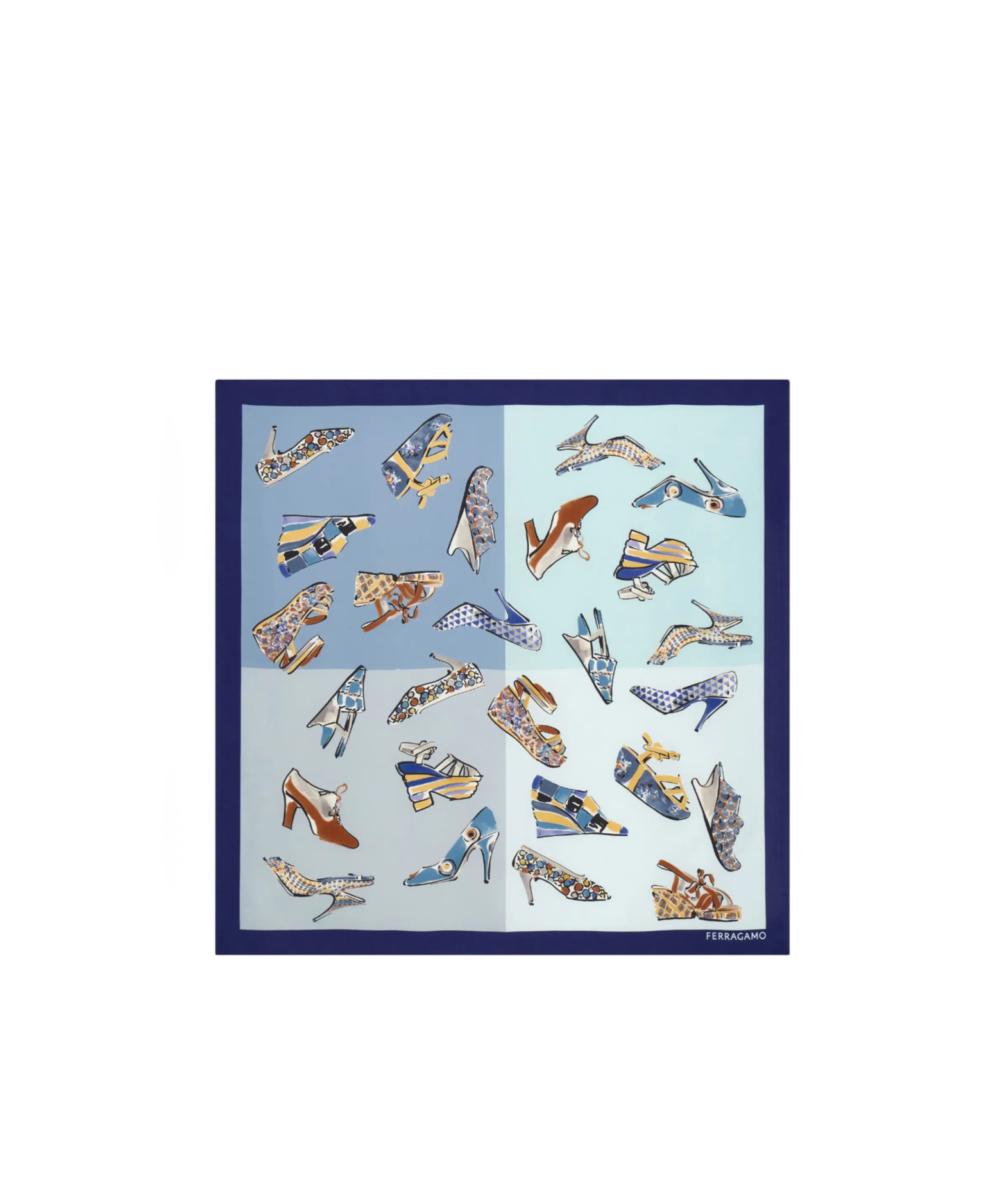 Ferragamo Genio Print Silk Scarf In Blue