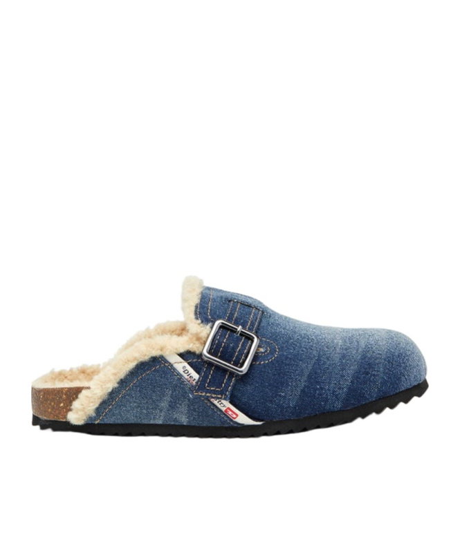 Diesel D-woodstock Denim Slippers In Blue
