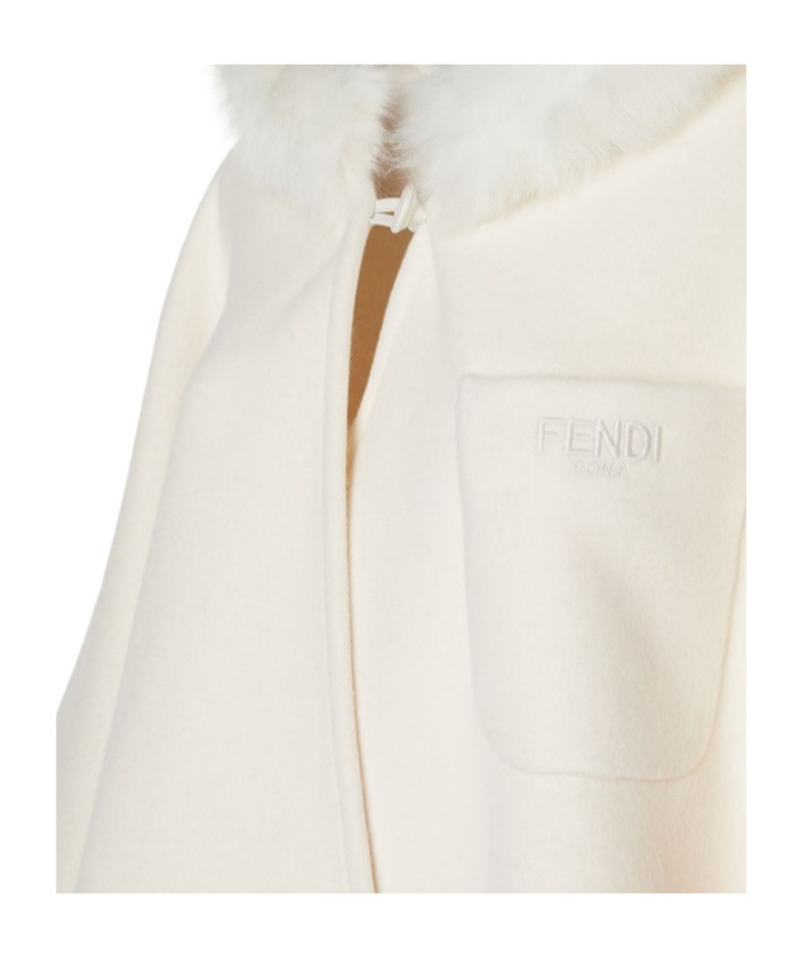 Fendi Ivory Wool Poncho In White