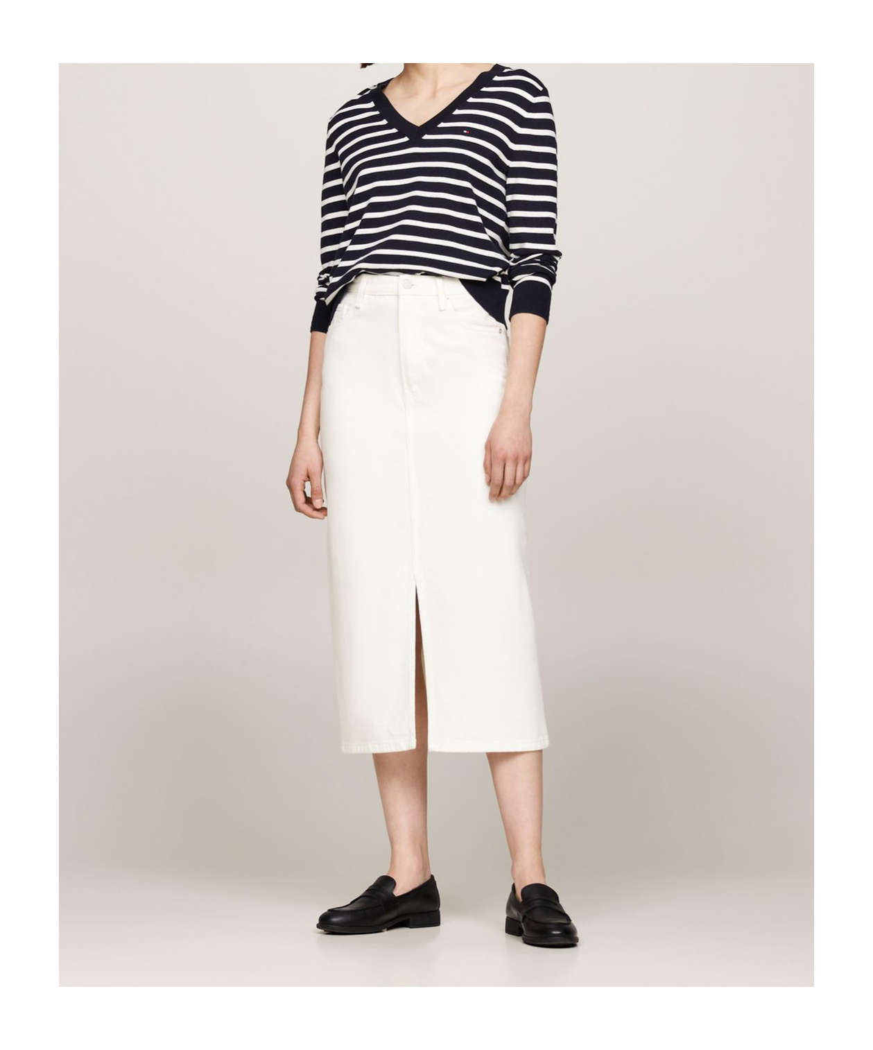 Tommy Hilfiger High-waisted Straight Midi Skirt In White