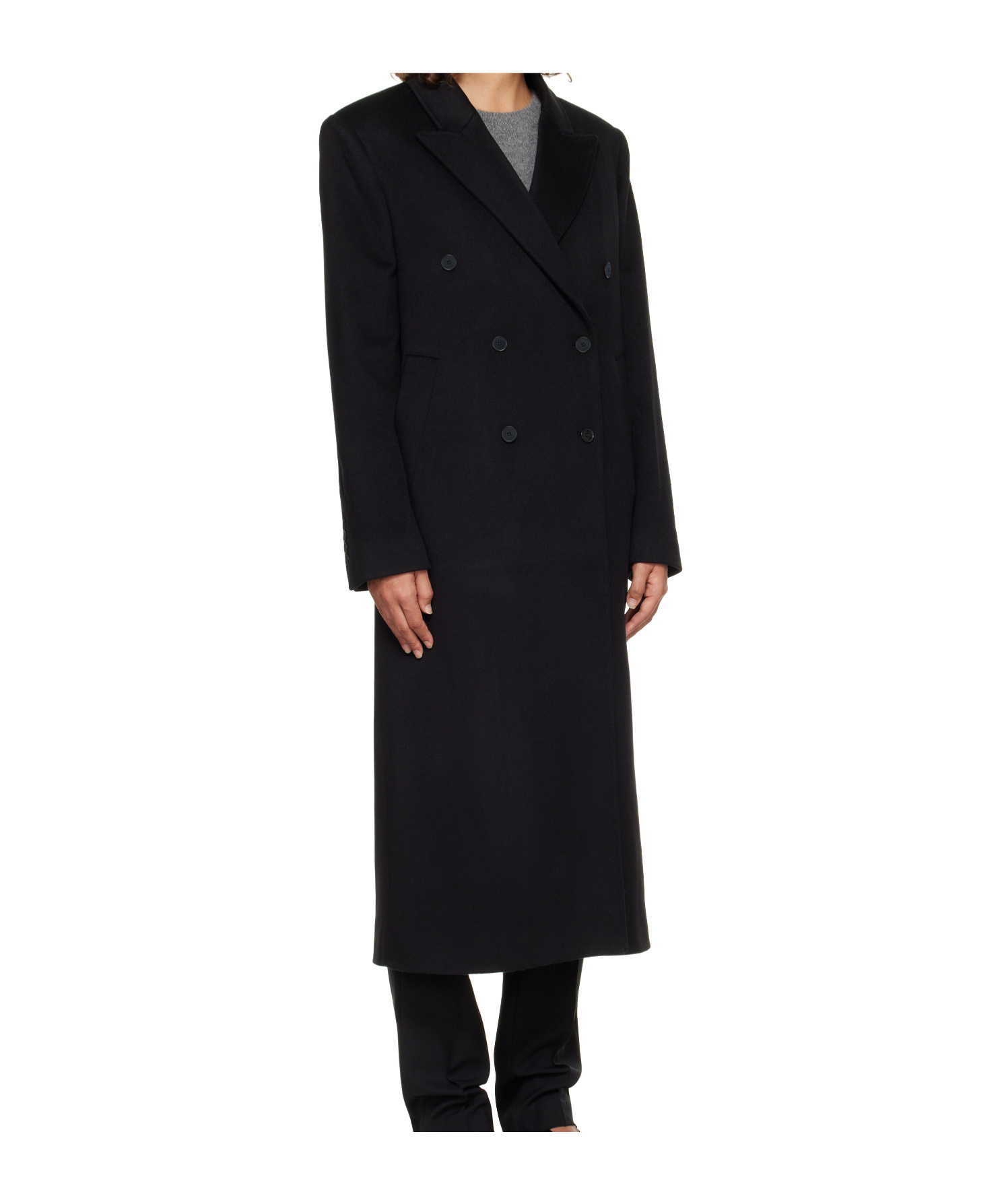 Loulou De Saison Black Rosco Double Breasted Long Coat In Black
