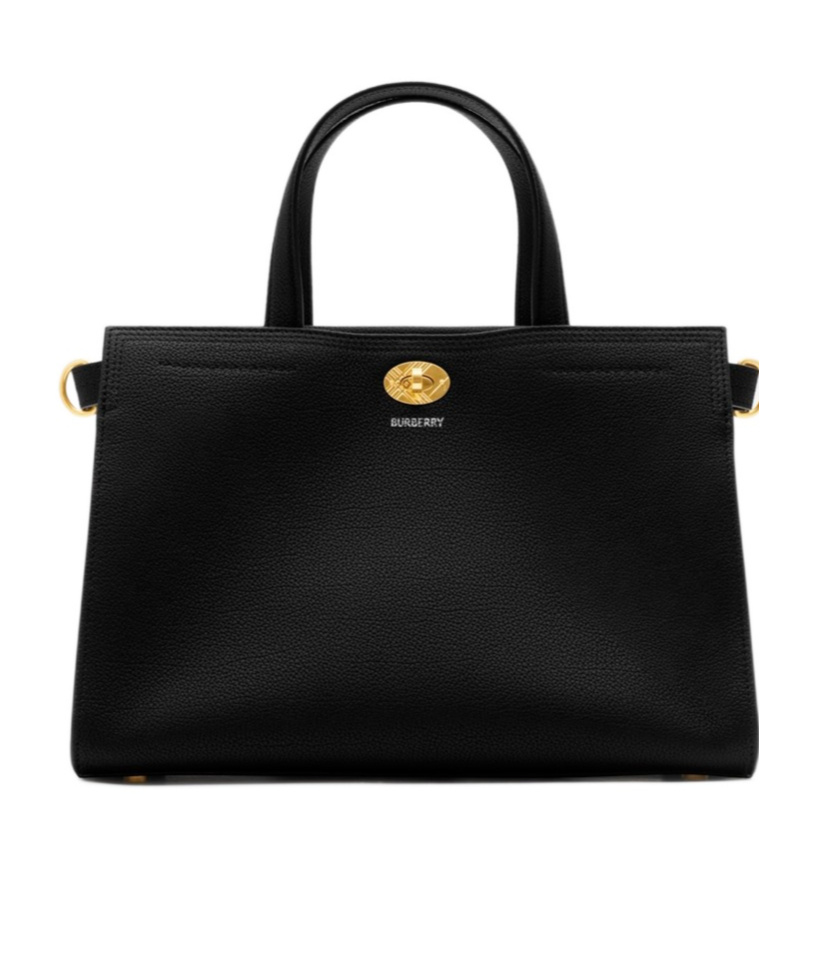 Burberry Mini Cotswold Grained Leather Top Handle Bag In Black
