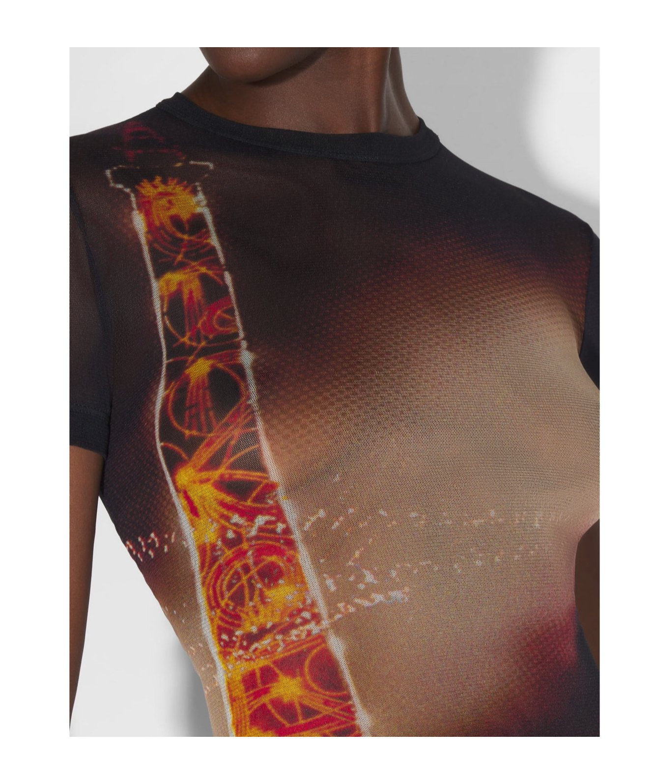 Jean Paul Gaultier Fitted Mesh Mini Dress With Pigalle City Print In Black