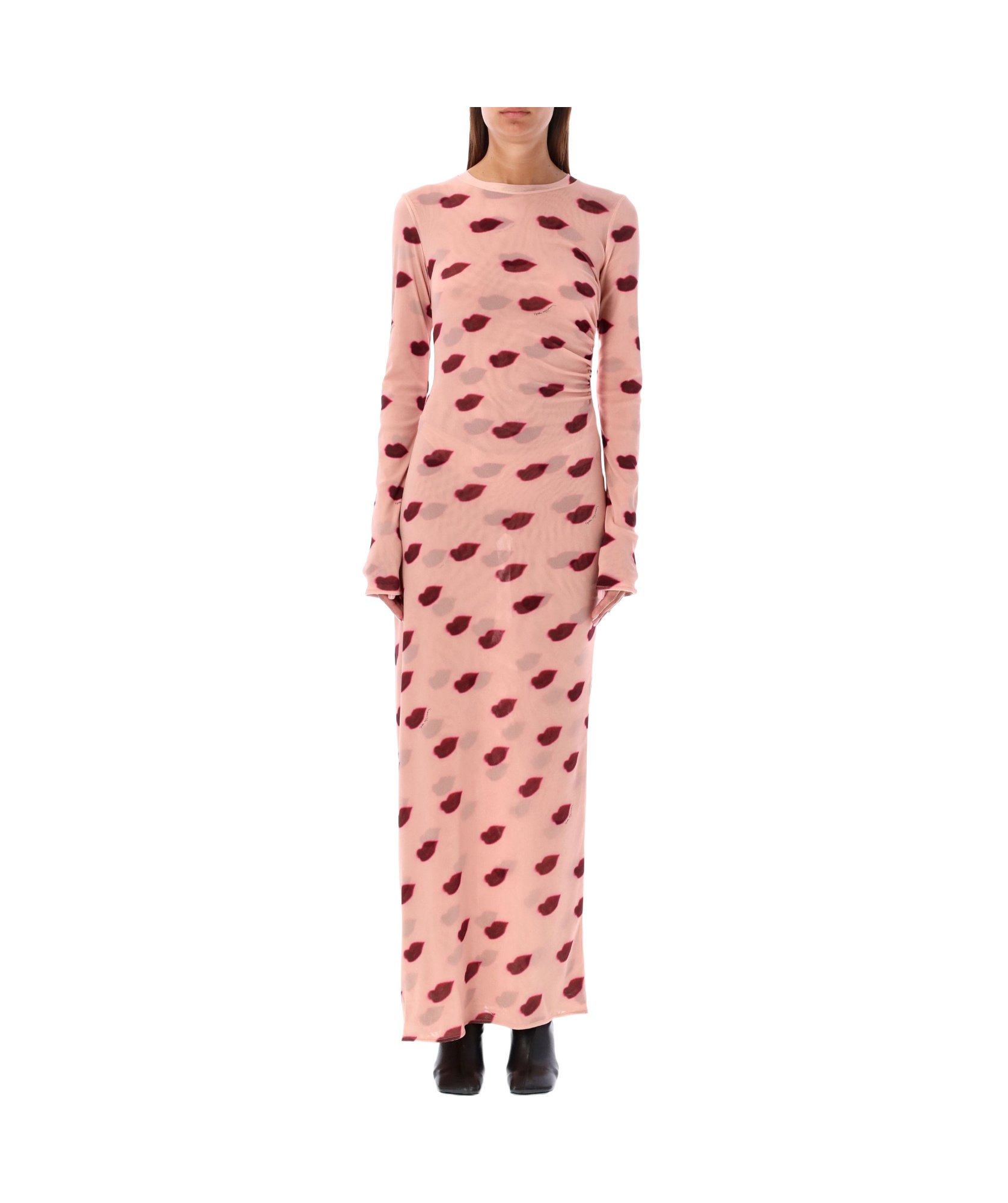 Stella Mccartney Ruched Printed Tulle Maxi Dress In Pink