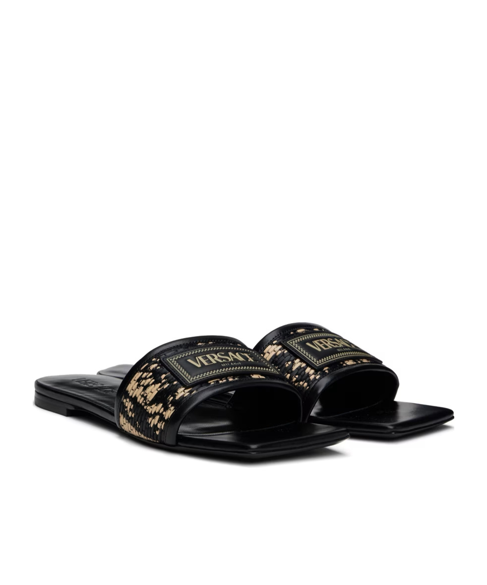 Versace Black Logo Patch Slides In Black