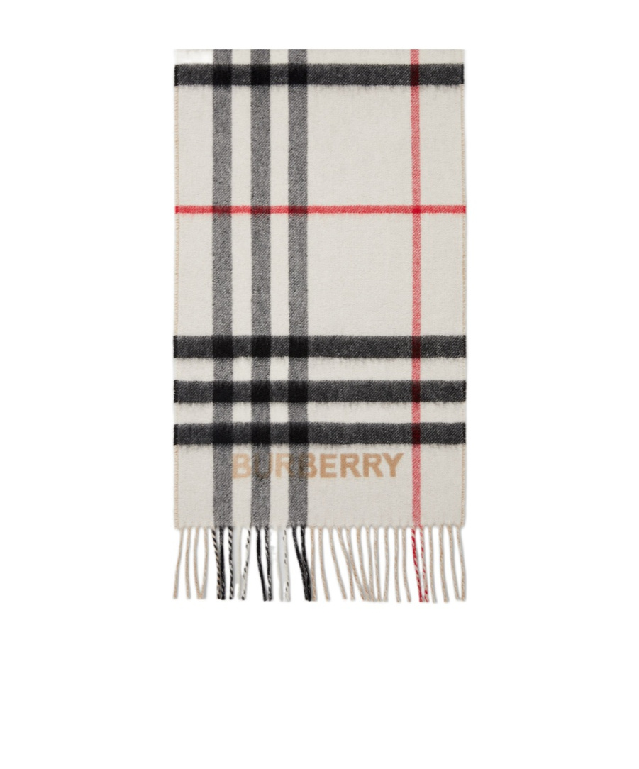 Shop Burberry Contrast-check Cashmere Scarf In White