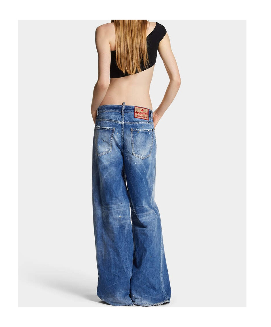 Dsquared2 Low Rise Wide Denim Jeans For Travelers In Light Blue