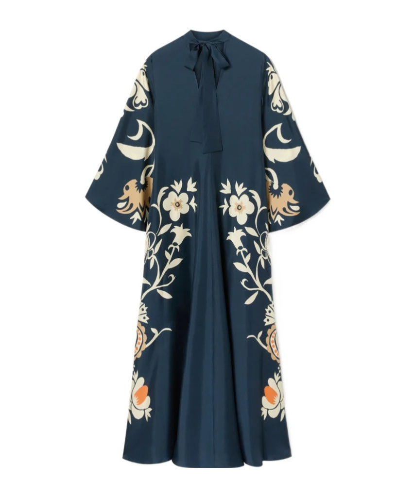 La Doublej Scarf-detailed Printed Silk-twill Maxi Dress In Blue