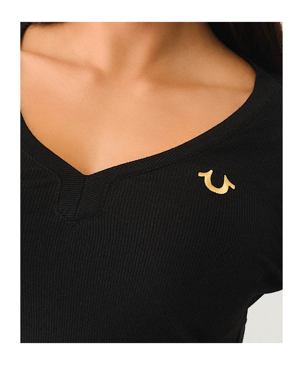TRUE RELIGION RIBBED HORSESHOE LONG SLEEVE TOP 