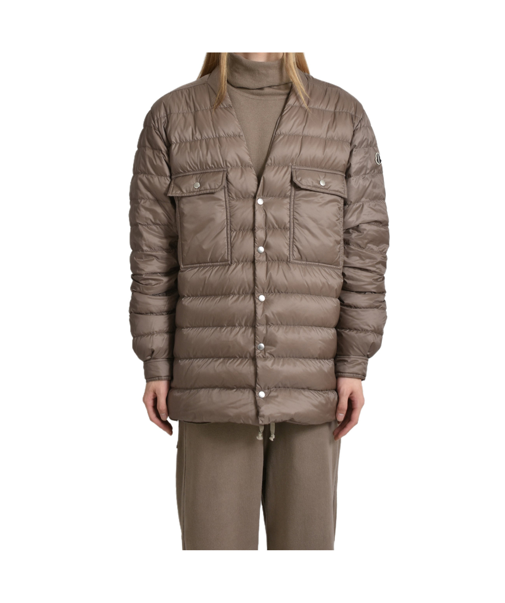 Moncler X Rick Owens Long-sleeved Down Jacket In Brown