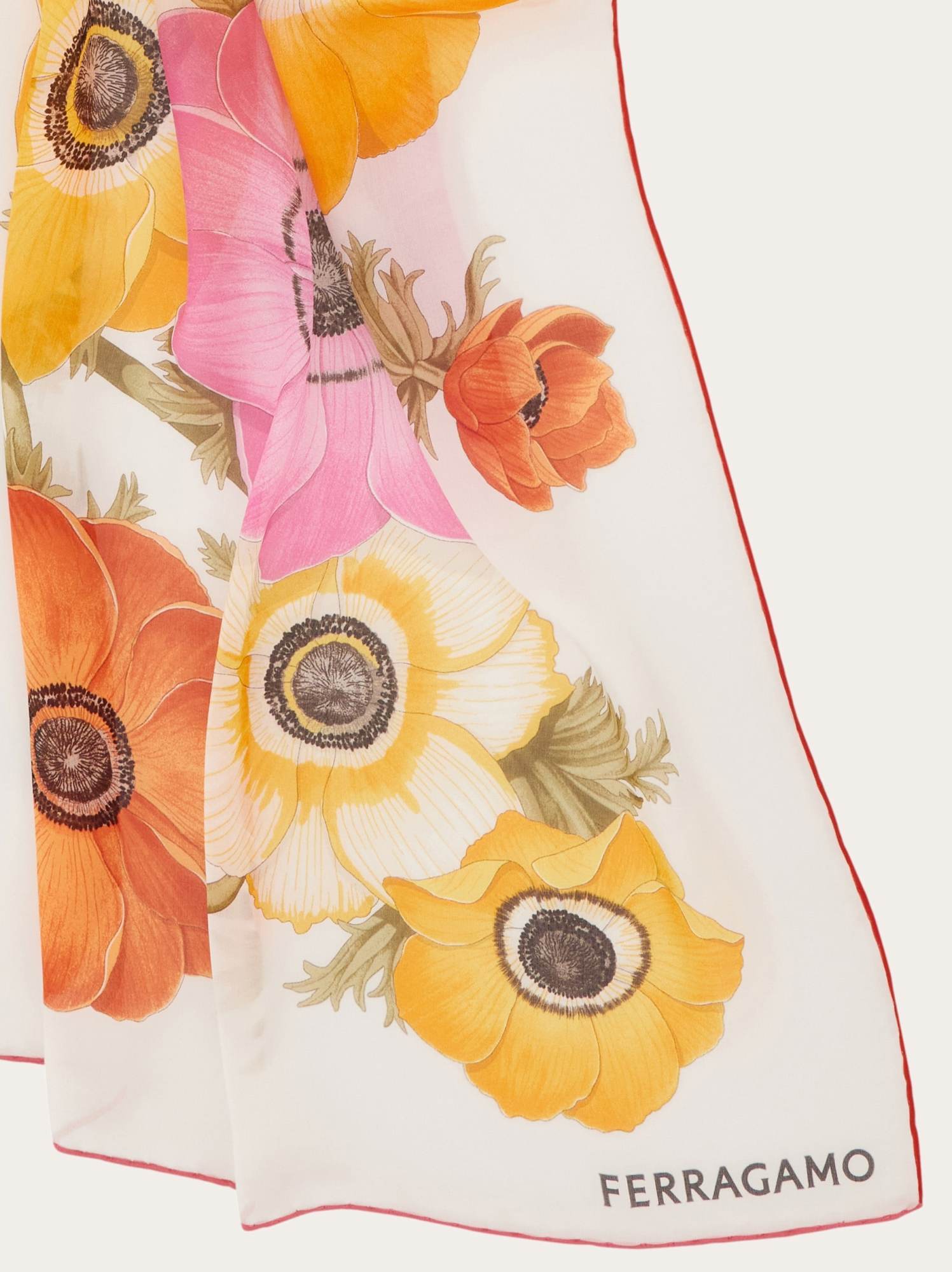 Ferragamo Anemone Floral Print Silk Scarf In White