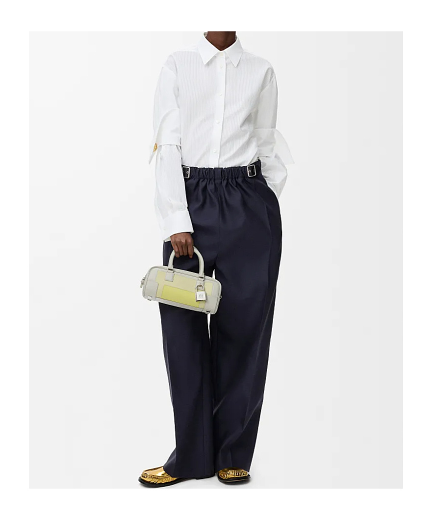 Loewe Womens Navy Blue Belted Wide-leg Wool-silk Blend Trousers In Blue
