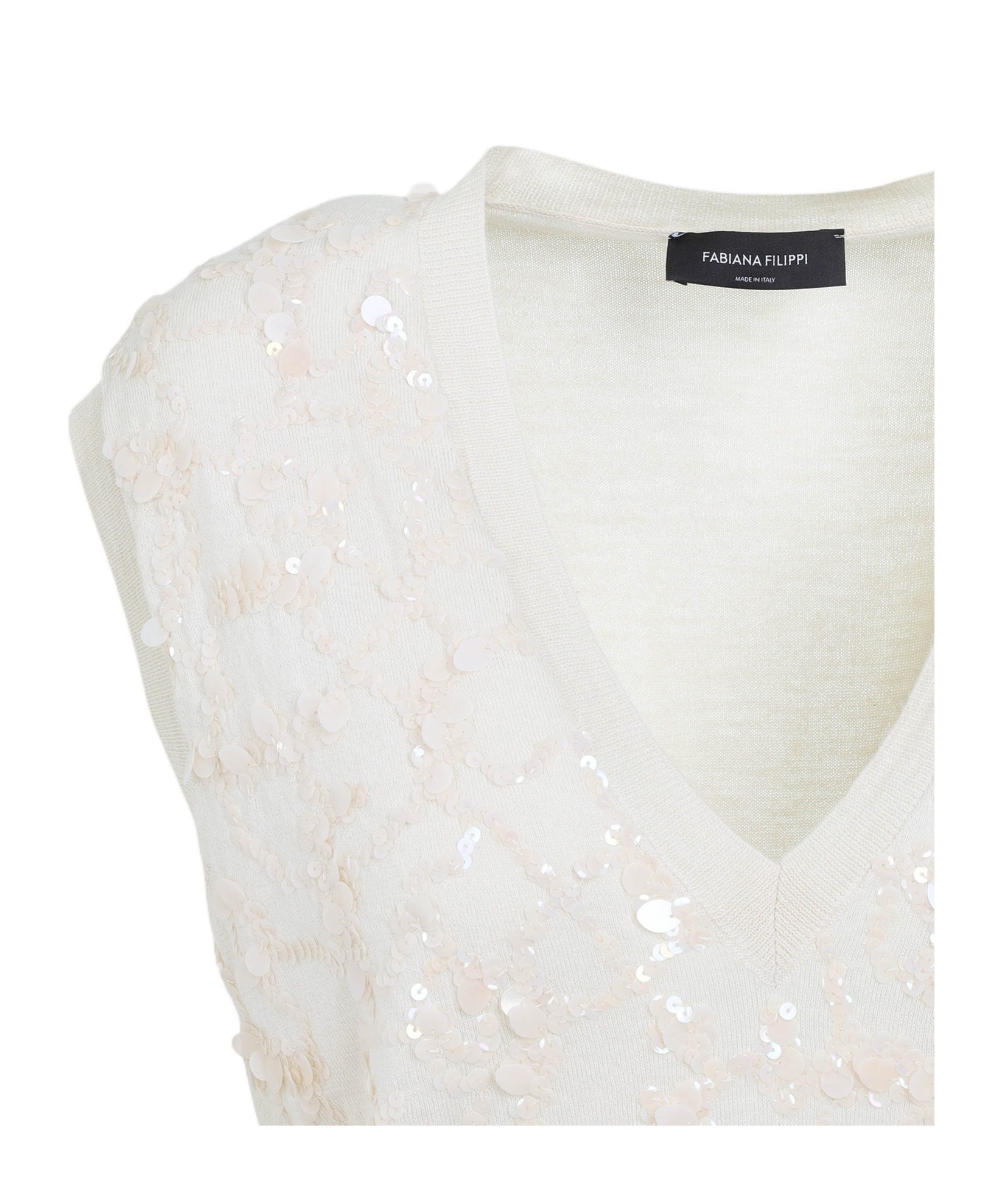 Fabiana Filippi V-neck Vanilla White Virgin Wool Vest In White