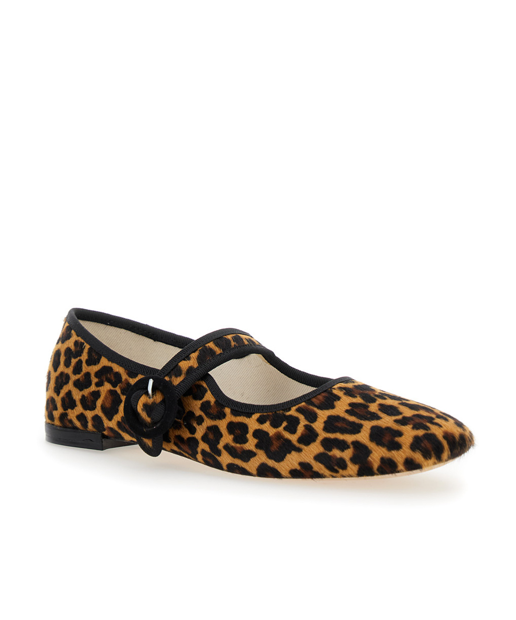 Repetto 'georgia' Brown Ballet Flats With Leaopard Print In Black