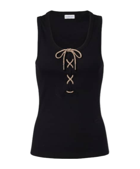 Burberry Ribbed Adjustable Drawstring Tank Top With Equestrian Knight Design In Black