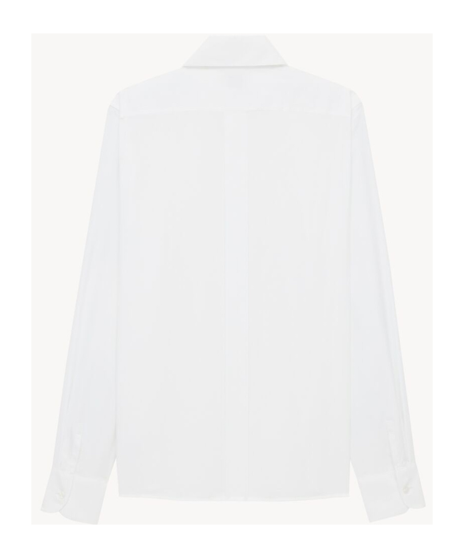 Saint Laurent Cassandre Shirt In Self-stripe Cotton Poplin In White