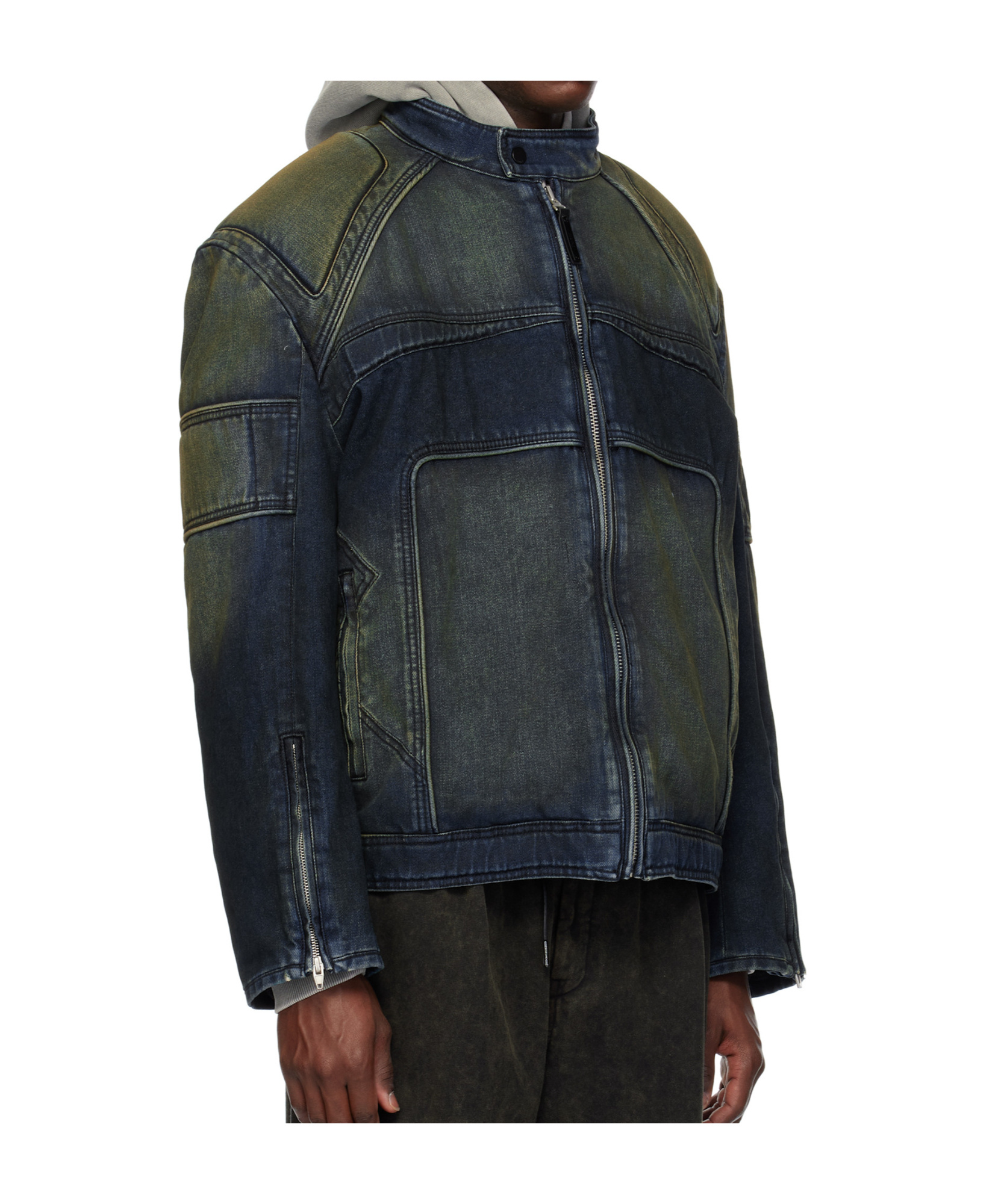 Juunj Denim Bomber Jacket In Black