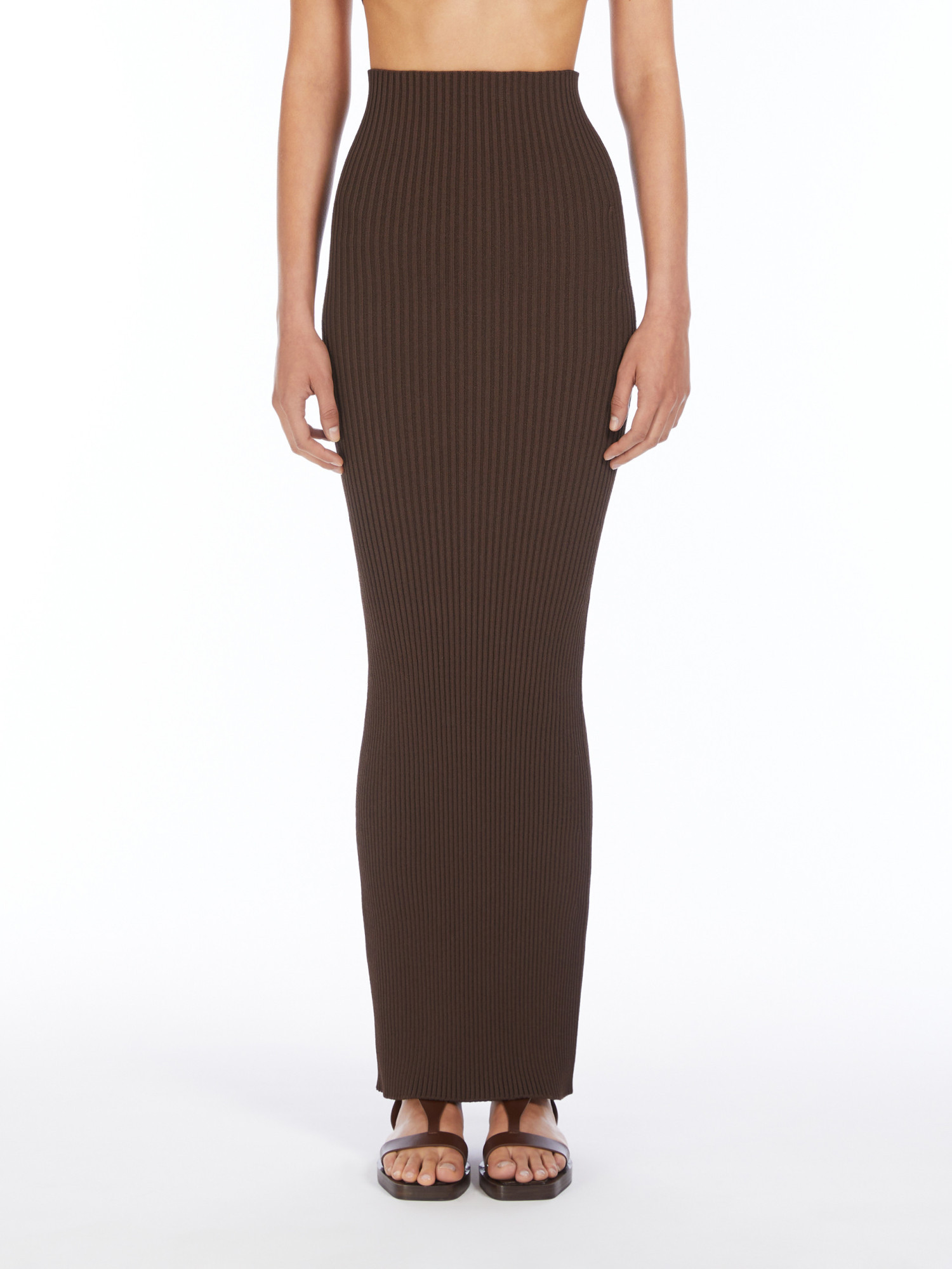 Max Mara Maxi Ribbed Skirt In Brown