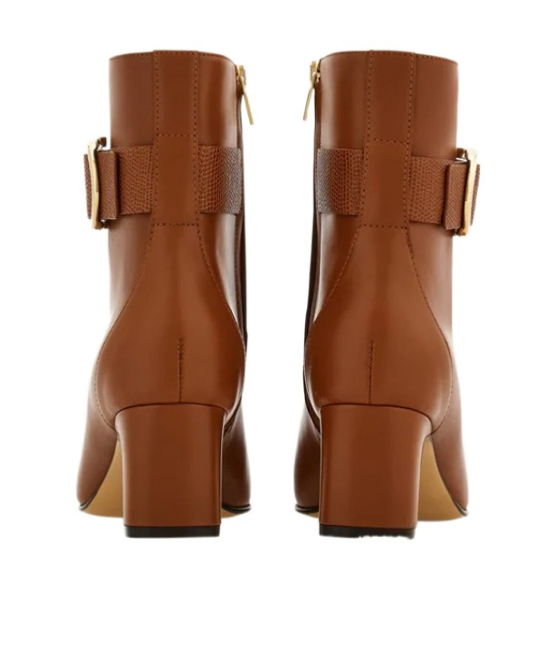 Ferragamo Gancini Ornament Mid Heel Ankle Boot In Orange