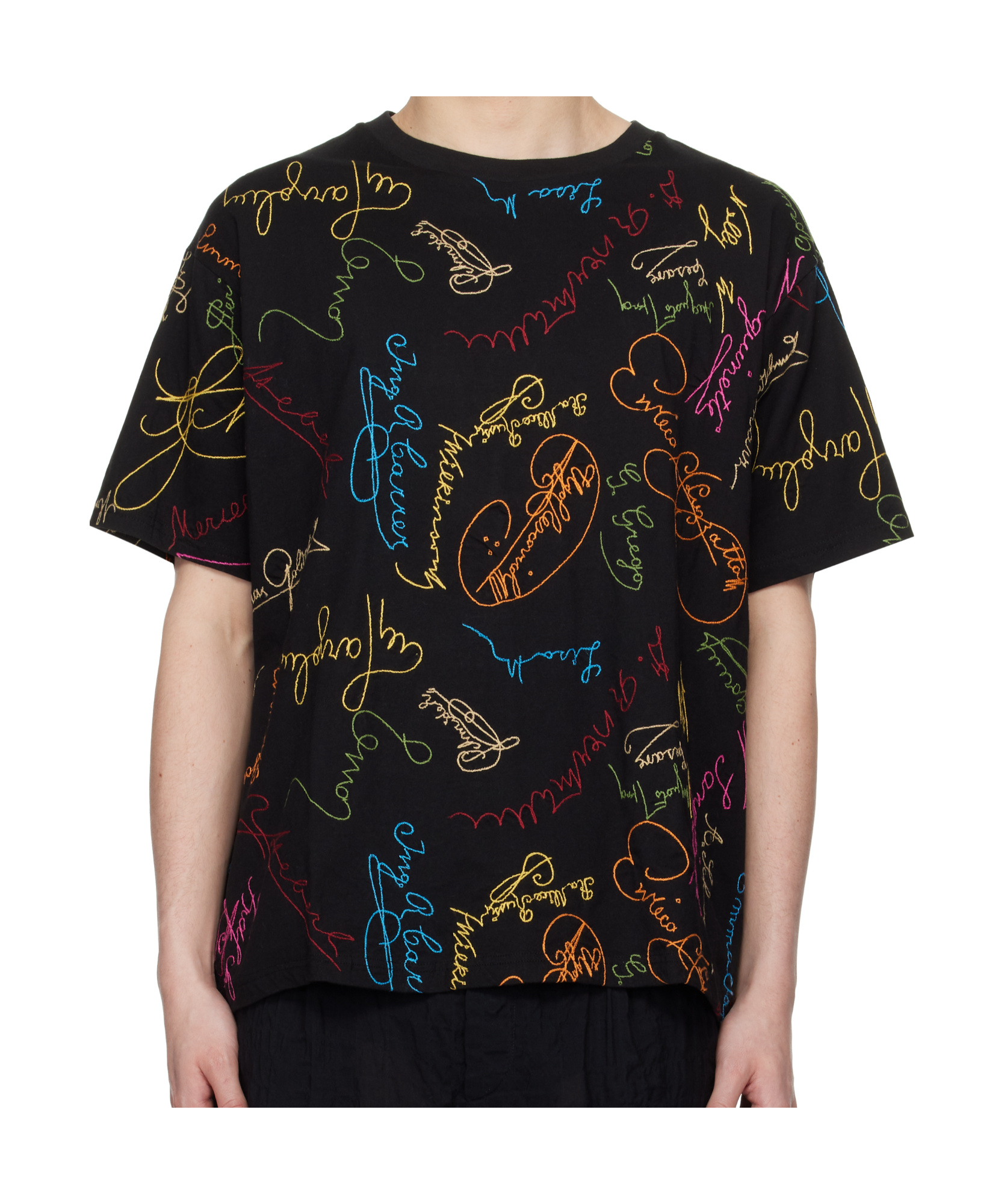 Bode Black Signature Scrawl Boxy T-shirt