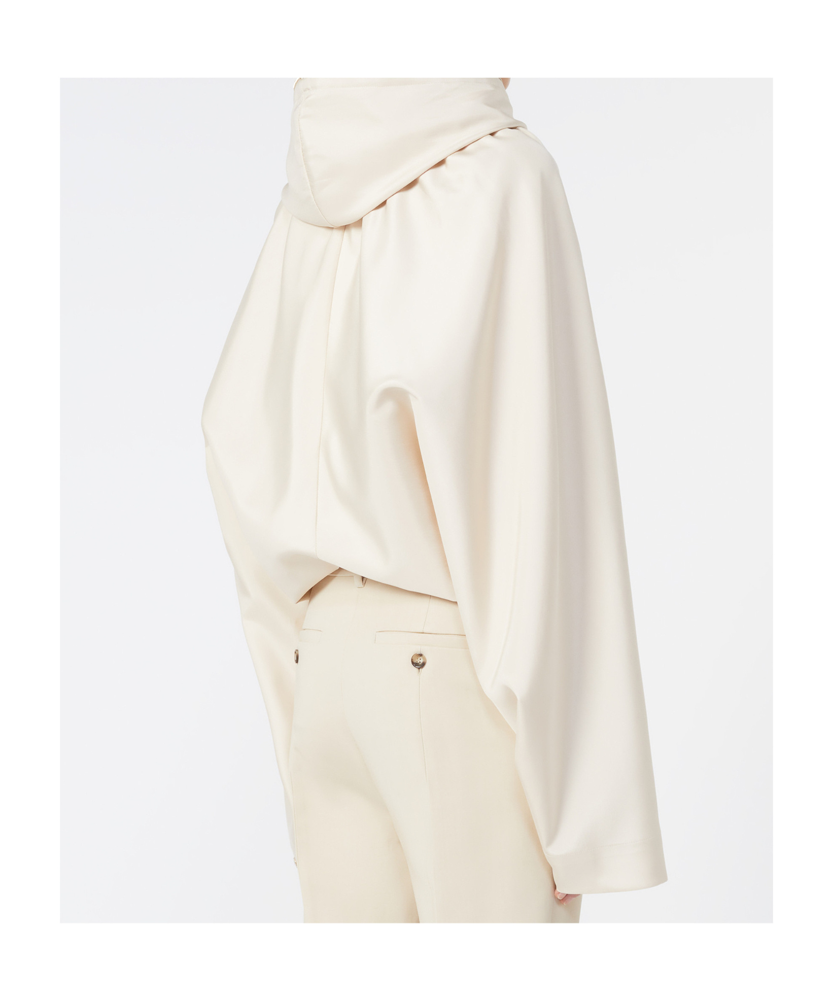Sportmax Silk Kimono Jacket With Hood And Pockets In Neutral