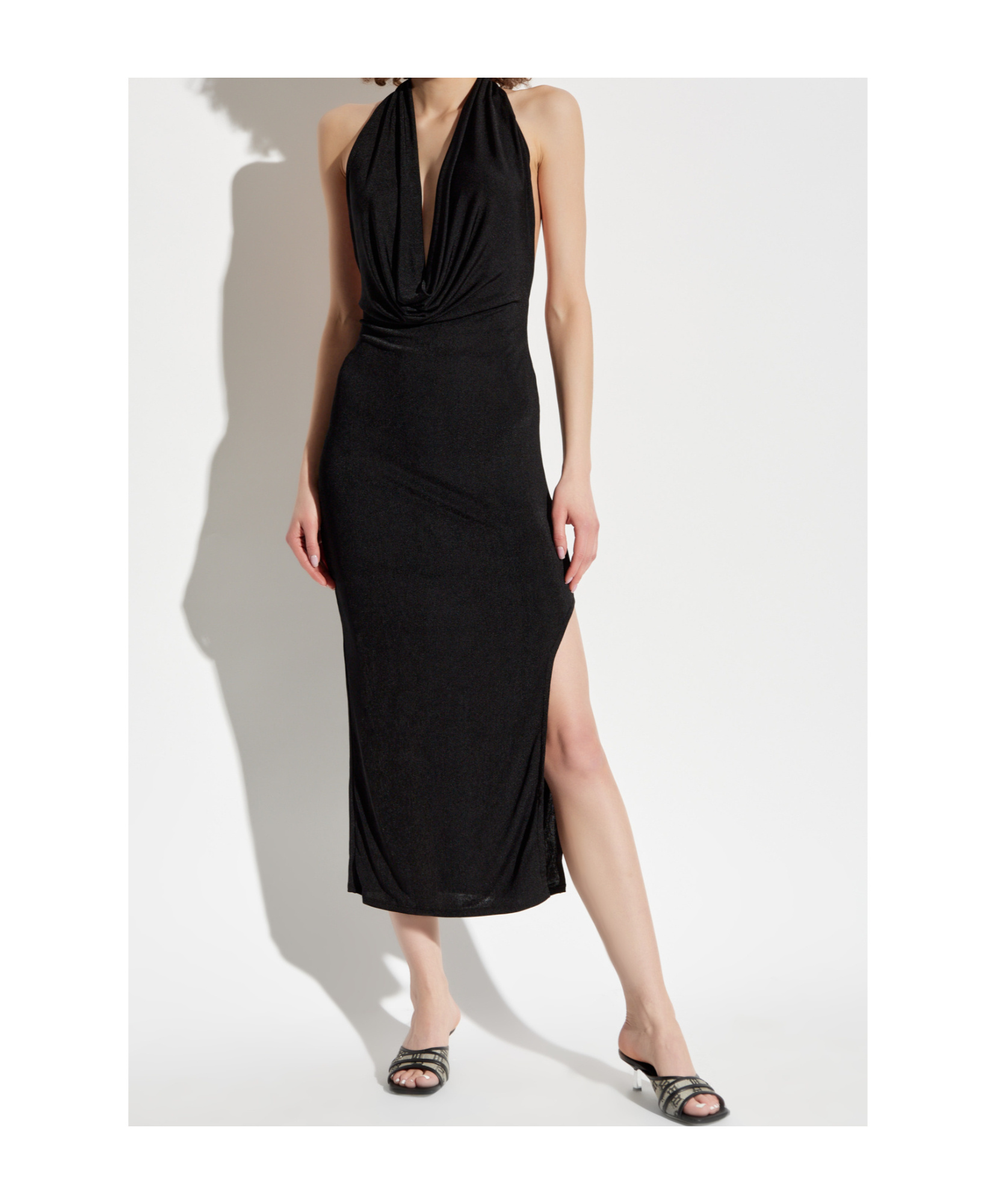 Misbhv Deep Neck Gathering Midnight Dress In Black