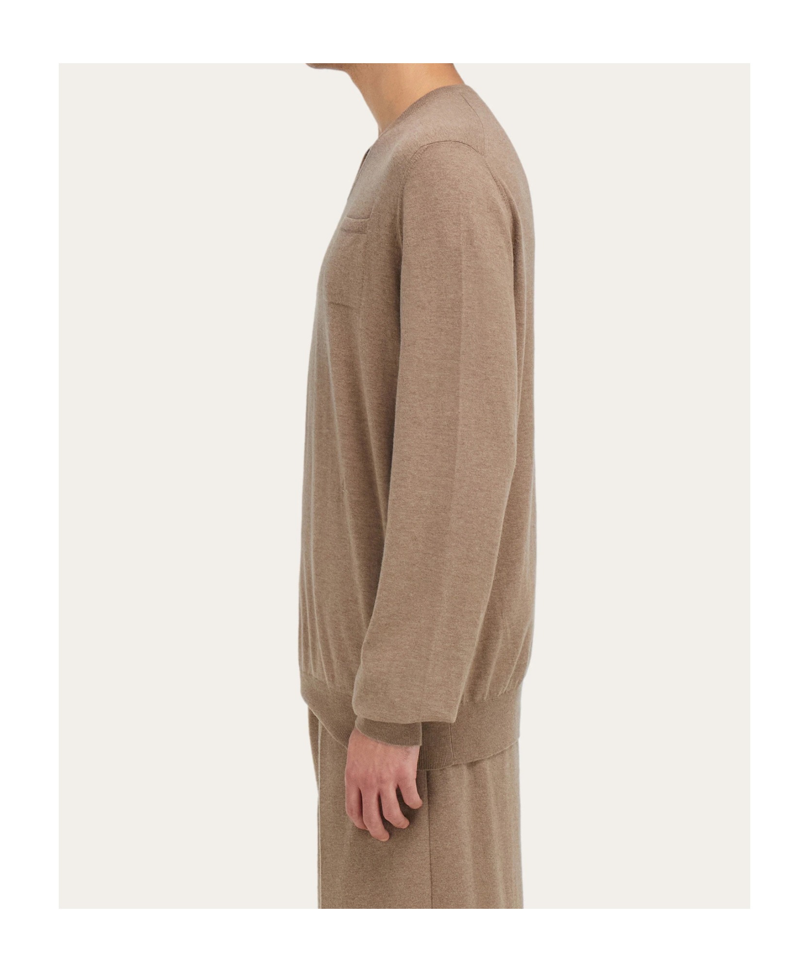 Ferragamo V-neck Sweater With Pocket Detail In Brown