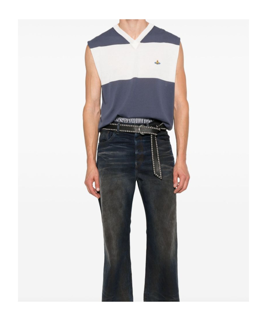 Vivienne Westwood Block Stripe Sleeveless V-neck Top In Blue